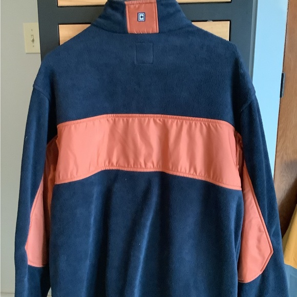 CHAPS Men’s Large Zippered Navy/Orange Fleece Jacket, Large, Pockets - Picture 2 of 3